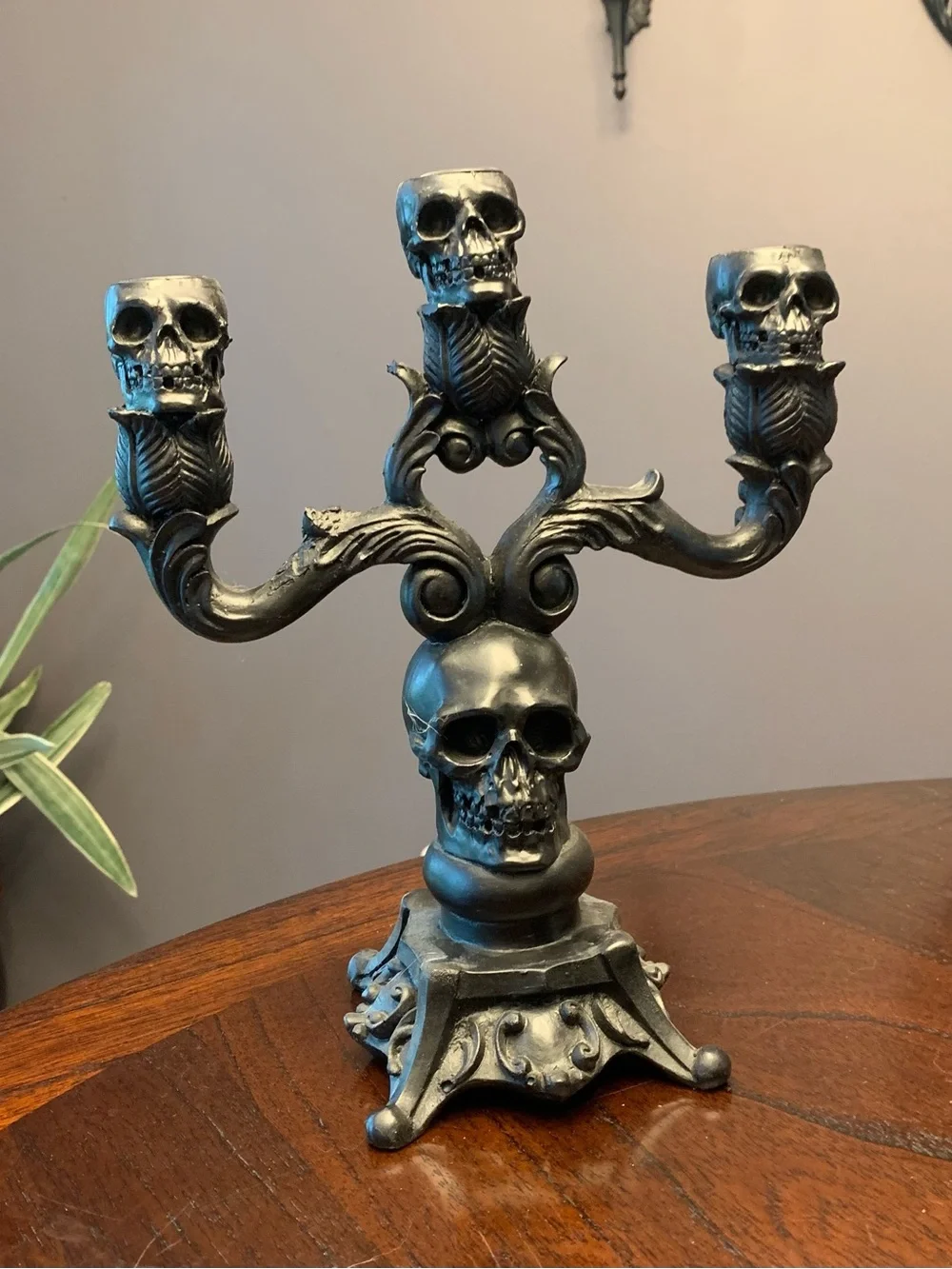 Skull Candelabra Decorative Candle Holder in Black